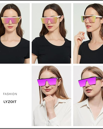 LYZOIT Square Oversized Sunglasses for Women Men Big Flat Top Fashion Shield Large UV Protection Rimless Shades