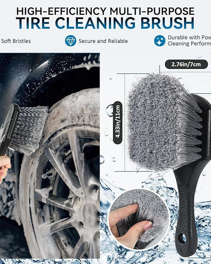 Tire Brushes for Cleaning Tires, Car Wheel Brushes for Cleaning Wheels, Rim Cleaner Brush for Car Detailing, Premium Wheel Cleaner Brush Kit Safe for Cars, Trucks, SUVs, RVs, Motorcycles