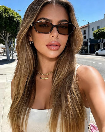 Retro Rectangle Sunglasses for Women Men Trendy Vintage Small Square Sun Glasses 90s Fashion Cute Sunnies CL010