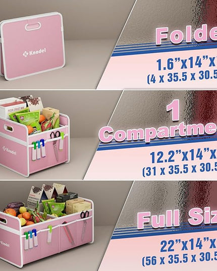 K KNODEL Car Trunk Organizer, Foldable Organizer for Car, Automotive Consoles & Organizers, Storage with Reinforced Handles (Medium, Pink)