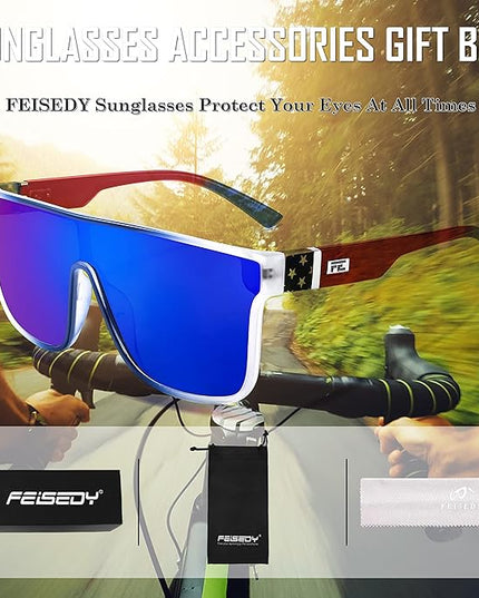 FEISEDY Sunglasses for Women Men, Fashion Mirrored Single Lens, Driving Beach Sunnies UV400 Shades B2996