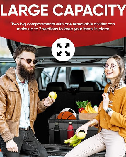 FORTEM Trunk Organizer For SUV Car Trunk Organizer, Foldable Storage, Car Accessories for Women Men, Collapsible Bag, Perfect Christmas Gifts, 600D Oxford, Non Slip Bottom, Straps, Soft Cover (65L)