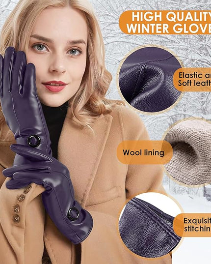 Dsane Womens Winter Leather Gloves Touchscreen Texting Warm Driving Lambskin Gloves for Christmas Gifts