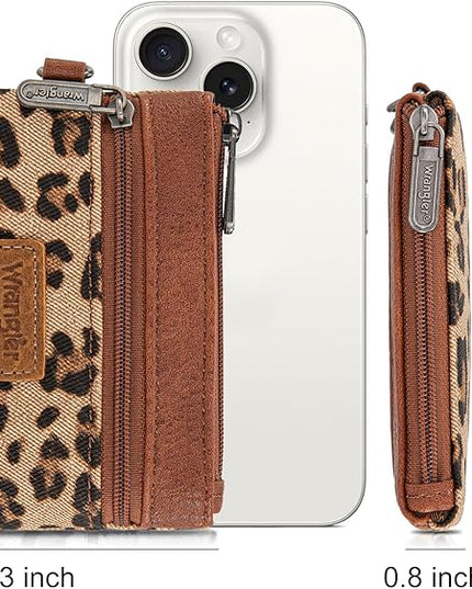 Montana West Wrangler Small Wallet for Women Leopard Print Wristlet Wallets Mini Change Pouch Brown