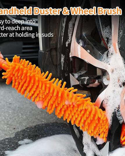 Wontolf 62'' Car Wash Brush with Long Handle Chenille Microfiber Car Wash Mop Car Washing Brush Cleaning Kit Windshield Window Squeegee Wheel Brush Car Duster Dry Towels for Cars RV Truck Boat 10PCS