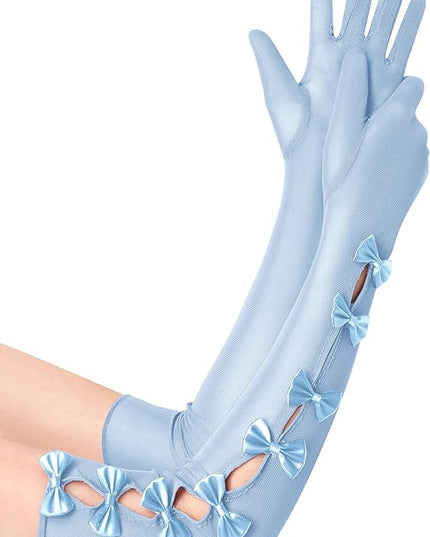BABEYOND Lace Gloves for Women - Princess Gloves Long Stretchy Bow Mesh Tulle Sheer for Costume Opera Party