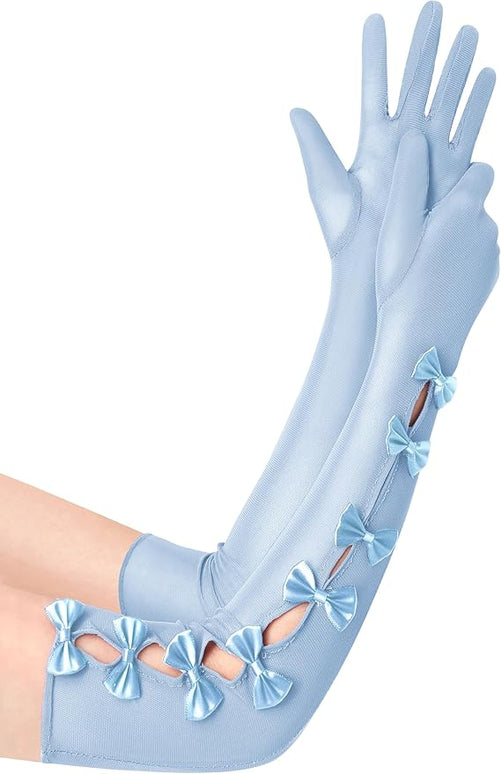 BABEYOND Lace Gloves for Women - Princess Gloves Long Stretchy Bow Mesh Tulle Sheer for Costume Opera Party
