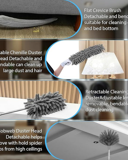 THINKWORK Microfiber Duster for Cleaning Car Cleaning Kit, Car Interior Detailing Kit with High Power Handheld Vacuum Cordless, Ceiling & Fan Duster for Home Cleaning