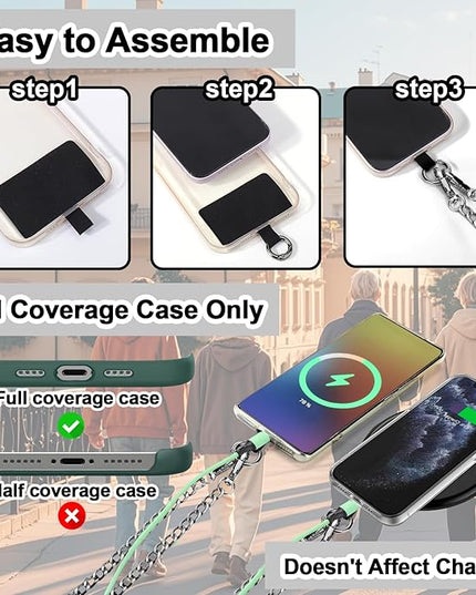 XANGNIER Clip and Go Strap for Phone with Wallet Crossbody, Phone Strap with Zippered Wallet, Adjustable Anti Theft Cellphone Lanyard for Women, Cellphone Chain Accessories,Chain Black