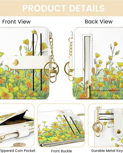Sodsay Small Slim Wallet Women RFID Blocking, PU Leather Bifold Ladies Wallet with Zipper Coin Pocket, Thin Cute Travel Card Wallets for Girls, Golden Sunrise