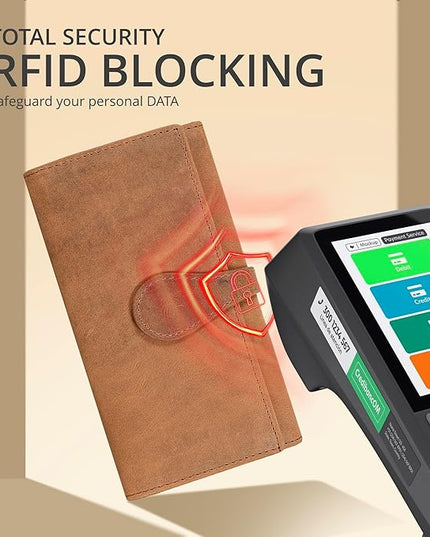Real Leather Women Wallet Leather with RFID Blocking -Trifold Card Holder Designer Ladies Clutch with ID Window Wallets
