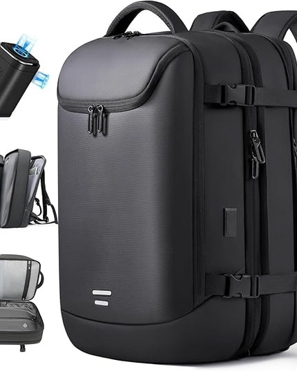 Vacuum Backpack Travel with Pump, 40L Expandable Carry on Compression Backpack Flight Approved for Women Men Fit 17 Inch Laptop with USB Charging Port Business Weekender
