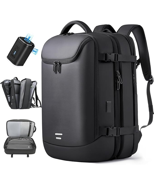 Vacuum Backpack Travel with Pump, 40L Expandable Carry on Compression Backpack Flight Approved for Women Men Fit 17 Inch Laptop with USB Charging Port Business Weekender