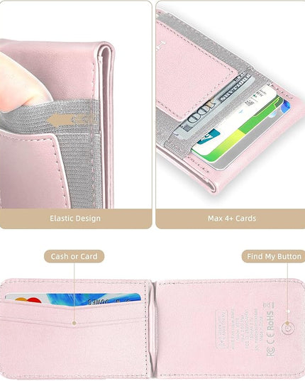 HiWe for MagSafe Wallet Stand with Find My, Anti-Lost Strongest Magnetic Wallet for iPhone 17/16/15/14/13/12 Series, 9 Cards Holder, Leather RFID, Pink