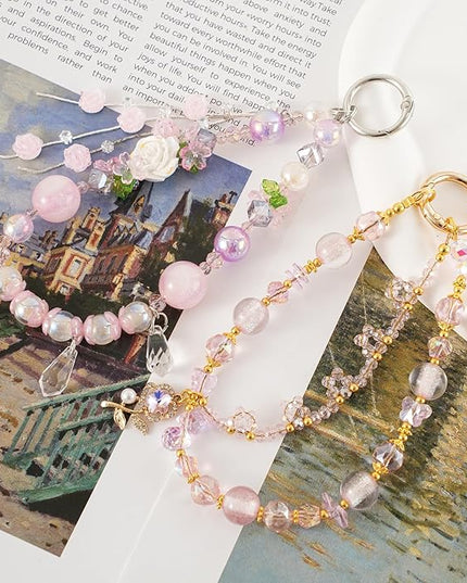 Phone Charm for Women, Anti-Theft Phone Wrist Strap Hands-Free & Beaded Chain,Tether Tab