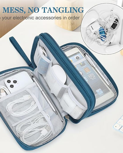 FYY Electronic Organizer, Large Travel Cable Organizer Bag Pouch Electronic Accessories Carry Case Portable Waterproof Double Layers All-in-One Storage Bag for Cable, Cord, Charger, Phone, Dark Green