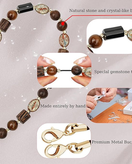 Marble Beaded Phone Wrist Strap,Detachable Phone Bracelet Strap with Tether Tab,Hands-Free Wristlet Strap (Brown)