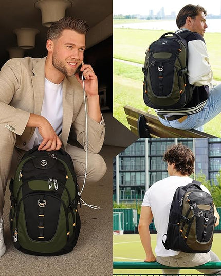 Swissdigital Design Laptop Backpack with USB Charging Port, Travel Backpack Fits 15.6 inches Computer, 31L College School Backpack for Men, Olive/Black | SD803-26