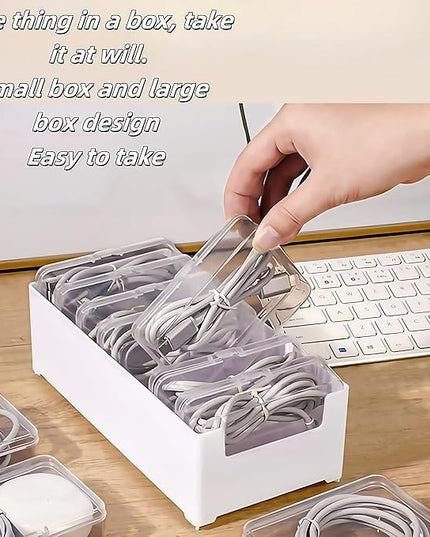 11 Box Cable Organizer Storage Box, Desktop Cable Management with Switch, Power Cord Organizer for Office,Home,Desk Accessories Storage Stationery Supplies and Accessories（White）