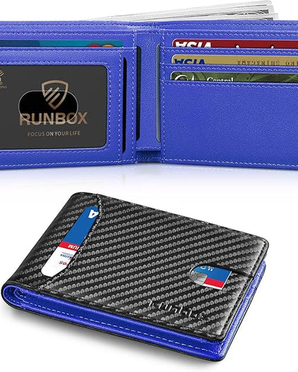 RUNBOX Wallet for Men Slim 11 Credit Card Holder Slots Leather RFID Blocking Small Thin Men's Wallet Bifold Minimalist Front Pocket Large Capacity Gift Box