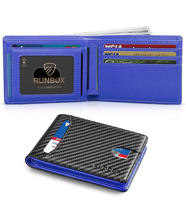 RUNBOX Wallet for Men Slim 11 Credit Card Holder Slots Leather RFID Blocking Small Thin Men's Wallet Bifold Minimalist Front Pocket Large Capacity Gift Box