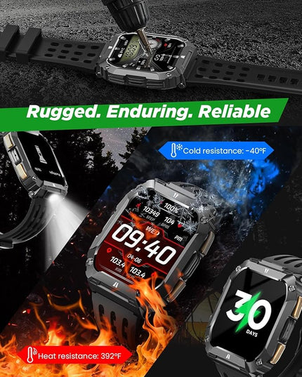 Smart Watches for Men Fitness Watch: 100 Days Battery Life/Call/Answer 1.95'' Mens Military Smart Watches for Android & iPhone, Waterproof Fitness Tracker Heart Rate Sleep Monitor/100+ Sport Modes