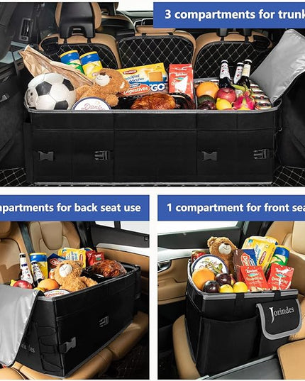 Trunk Organizer With Built-In Insulated Leak Proof Cooler Bag,Collapsible Cargo Organizer For Suv With Non Slip Bottom Strips,3 Large Compartments Foldable Waterproof Portable Car Storage Box