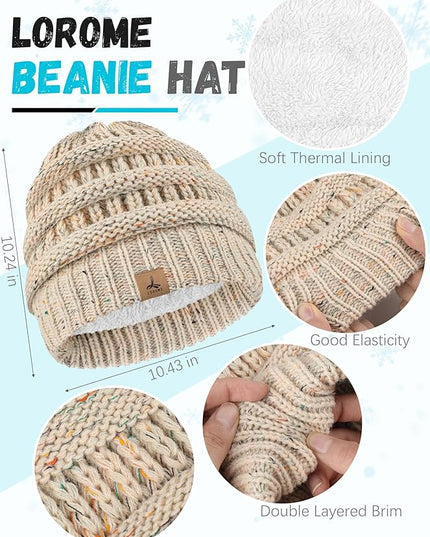 Winter Beanie Hat Scarf Gloves, Warm Fleece Knit Hats Touch Screen Gloves Neck Scarf Set Winter Gifts for Unisex Adult