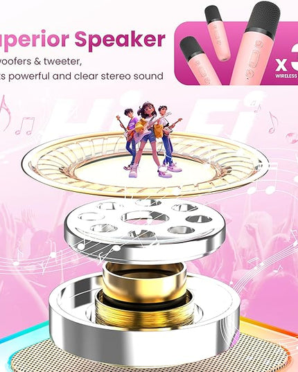 Mini Karaoke Machine for Kids Adults, Portable Bluetooth Speaker with 3 Wireless Karaoke Mics,2026 TOP Birthday Gifts Toys for Girls 3,5, 6,8+Years Old Karaoke Player Valentine(Light Pink 3 Mics)
