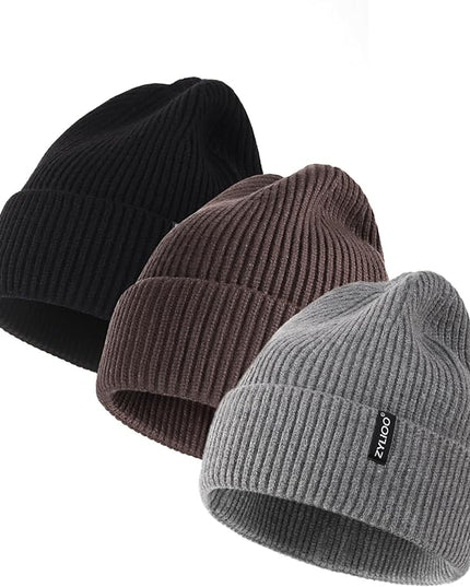 Zylioo Oversize Beanie Hats, XXL Big Size Ribbed Knit Cuffed Winter Hat for Cold Weather, Warm Skull Watch Cap