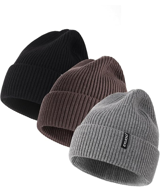 Zylioo Oversize Beanie Hats, XXL Big Size Ribbed Knit Cuffed Winter Hat for Cold Weather, Warm Skull Watch Cap