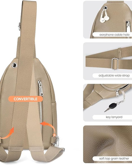 befen Anti Theft Genuine Leather Sling Bag for Women RFID Small Crossbody Bag Chest Bag Leather Fanny Packs for Travel