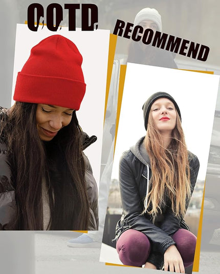 100% Cotton Beanie Hat- Unisex Ultra Soft Winter Warm Stretch Knit Cuffed Hats Fisherman Beanies Skull Cap