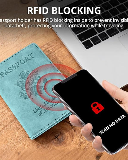 Passport Holder for Travel Essentials,RFID Blocking Passport Cover Wallet Card Case for Women and Men (Light Green)