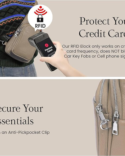 befen Genuine Leather Small Sling Bag for Women Anti-Theft Crossbody Chest Bags Fanny Packs for Travel with RFID Card Slots