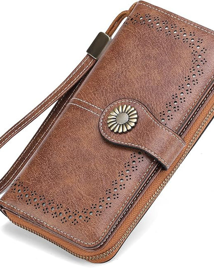 SENDEFN Wallet for Women RFID Blocking Leather Clutch Long Purse Large Capacity Credit Card Holder Wristlet