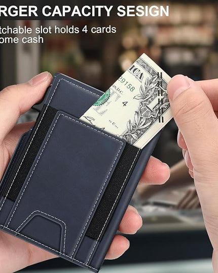 Wallet for Men Wallet with Slim Pop Up Card Holder 9-13 Cards, Bifold Minimalist Smart Wallet RFID Blocking Credit Card Holder with ID Window & Stretchable Cash Slot Compact Metal Aluminum Card Case