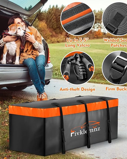 Hitch Mount Cargo Carrier Bag, 20 Cubic Feet 100% Waterproof Car Tray Luggage Bag (59" 24" 24") with 6 Reinforced Straps + 1 Combination Lock, Fits for All Vehicles with Steel Trailer Basket
