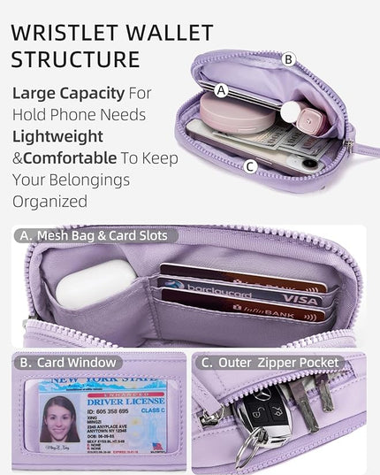 WESTBRONCO Wristlet Wallets for Women Nylon Quilted RFID Wallet with 3 Zipper Purse for Travel