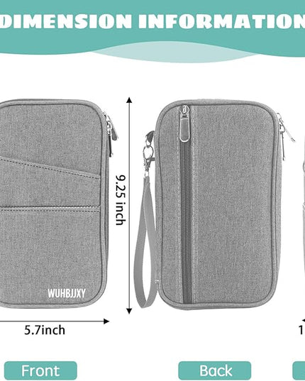 Passport Holder Family, Women Rfid BlockingWallet, Travel Essentials Premium Wallets, Waterproof Passport Holders Bag for Men Traveling, Travel Document Organizer Credit Cards Case (Gray)