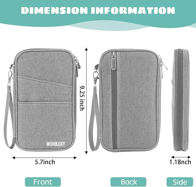 Passport Holder Family, Women Rfid BlockingWallet, Travel Essentials Premium Wallets, Waterproof Passport Holders Bag for Men Traveling, Travel Document Organizer Credit Cards Case (Gray)