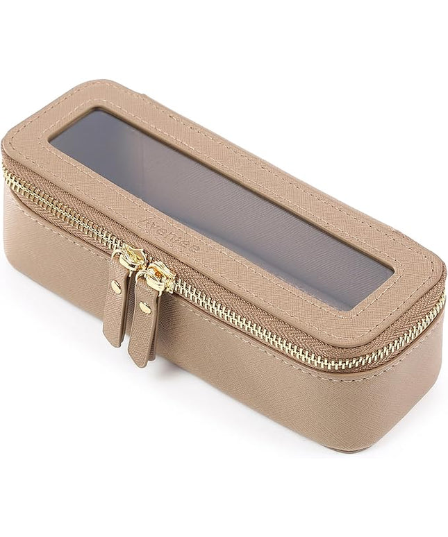 Aveniee Clear Makeup Brush Bag, Slim Cosmetic Brush Holder, Small Travel Toiletry Bag for Women, Thin Make up Bags with Dual Zipper, Mini Travel Essentials Organizer - Taupe