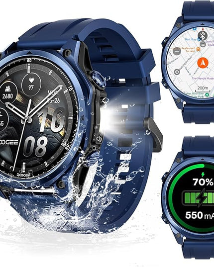 DOOGEE Anywise W1 Pro Mens Smart Watch, 5ATM Dual-Band GPS Offline Maps,1.43'' Fitness Smartwatches for Android Phone/iPhone Compatible,170+ Sports Modes, Answer/Make Calls/18 Days Battery/2 Strap