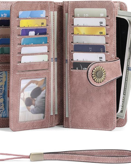 SENDEFN Wallets for Women Leather Credit Card Holder with RFID Blocking Large Capacity Wristlet | with RFID Blocking, Large Capacity, Wristlet, with RFID Blocking, Large Capacity, Wristlet
