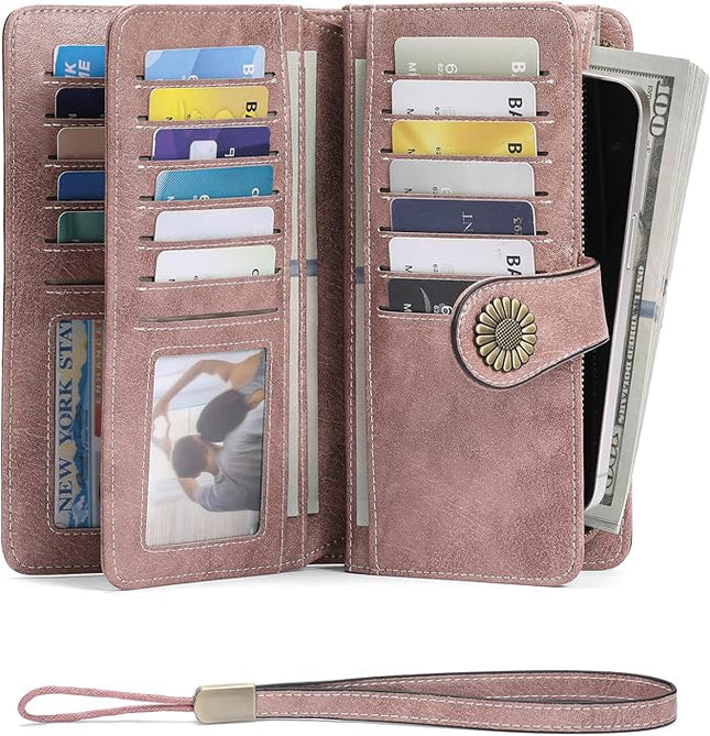 SENDEFN Wallets for Women Leather Credit Card Holder with RFID Blocking Large Capacity Wristlet | with RFID Blocking, Large Capacity, Wristlet, with RFID Blocking, Large Capacity, Wristlet