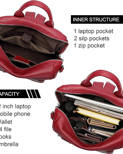 ALTOSY Genuine Leather Backpack Purse for Women Large Shoulder Bag With Laptop Compartment Multiple Pockets(S106 Red)