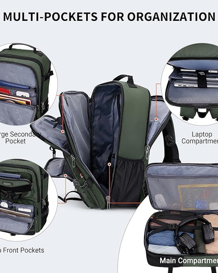 WITZMAN Carry On Travel Backpack for Men Large Convertible 45L Fit 17 Inch Laptop Backpack 3 in 1 Bag for Airline Approved(B688 Army Green)