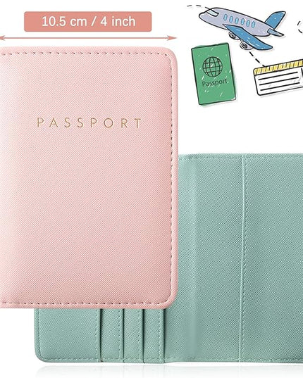Weewooday 2 Set Mr and Mrs Passport Covers Holder and Luggage Tags Cute Leather Wallets Holder Travel Luggage Tags for Women Men Gift(Pink, Green)