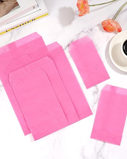 Quotidian Hot Pink Flat Small Greaseproof Paper Bags 3" x 5" (8 x 13.3cm) Pack of 100 - Small Treat Wedding Confetti Stamps