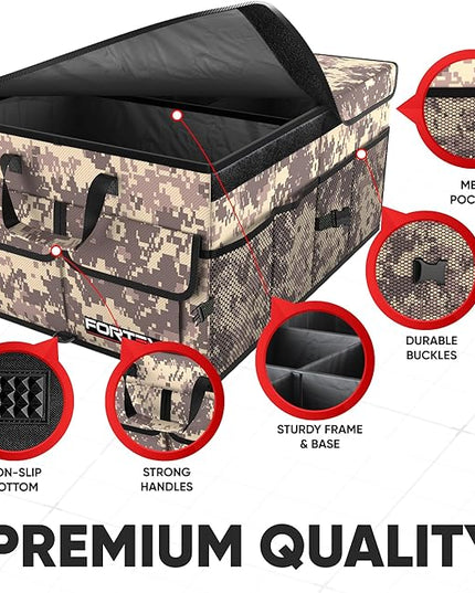FORTEM Trunk Organizer For SUV Car Trunk Organizer, Foldable Storage, Car Accessories for Women Men, Collapsible Bag, Perfect Christmas Gifts, 600D Oxford, Non Slip Bottom, Straps, Soft Cover (65L)